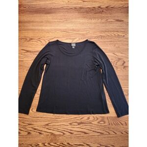 Eileen Fisher Stretch Silk Jersey Scoop Neck Top Black Size Medium Long Sleeve